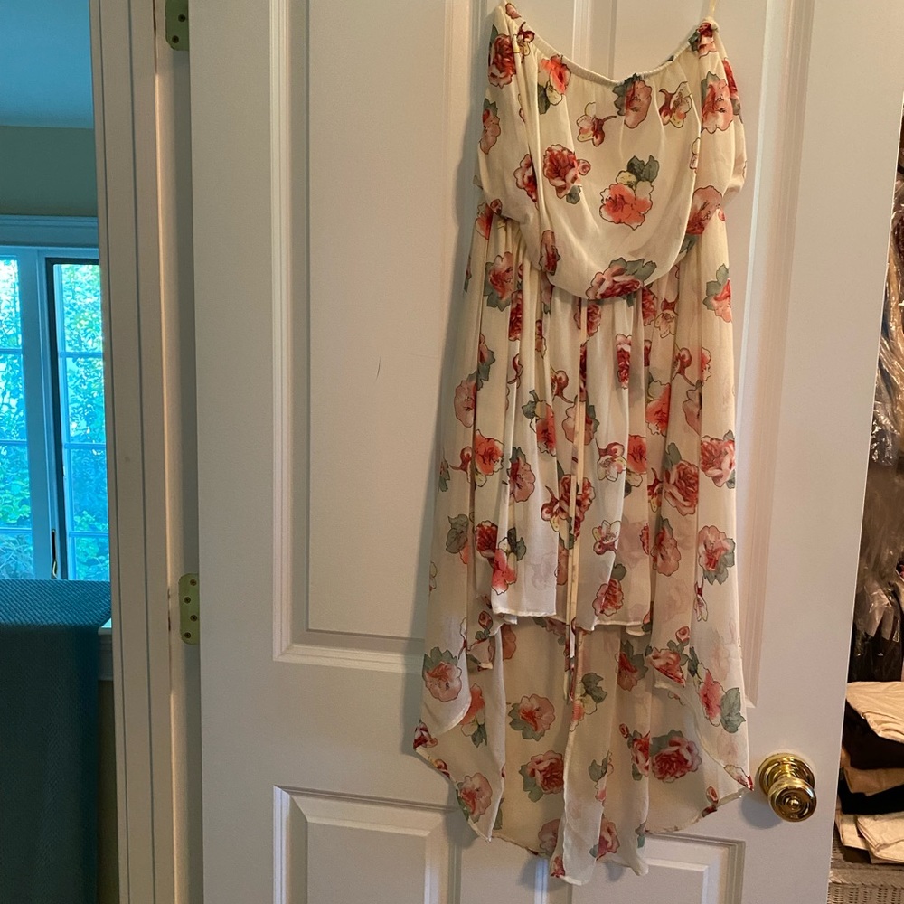 Joyce Leslie Ivory Floral High Low Dress